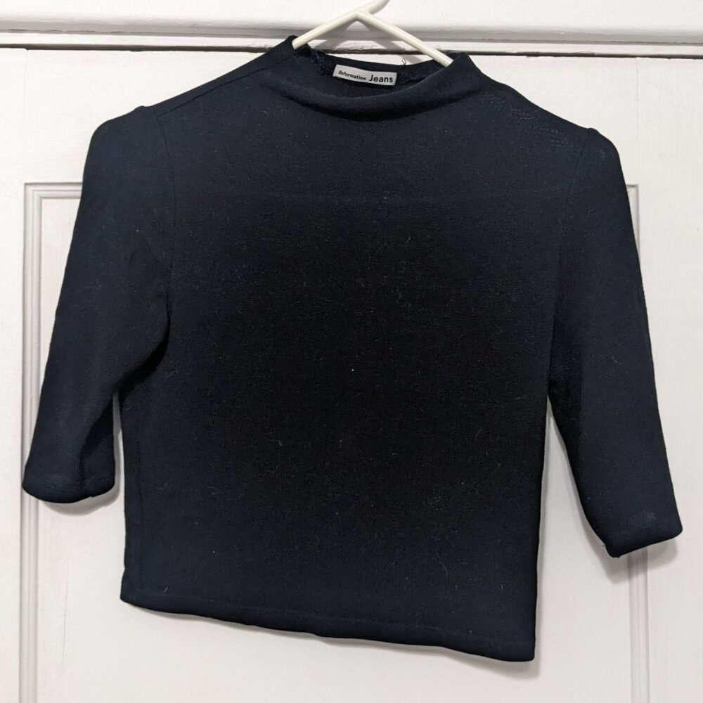 reformation jeans mockneck cropped top knit sweater black size small - Picture 2 of 6